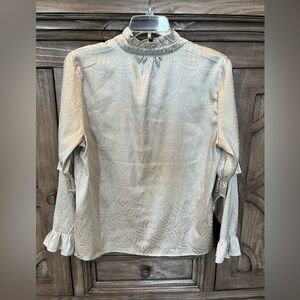 EUC Women’s Y.A.S. Silver Long Sleeve Ruffle Tie Neck Blouse (Medium)